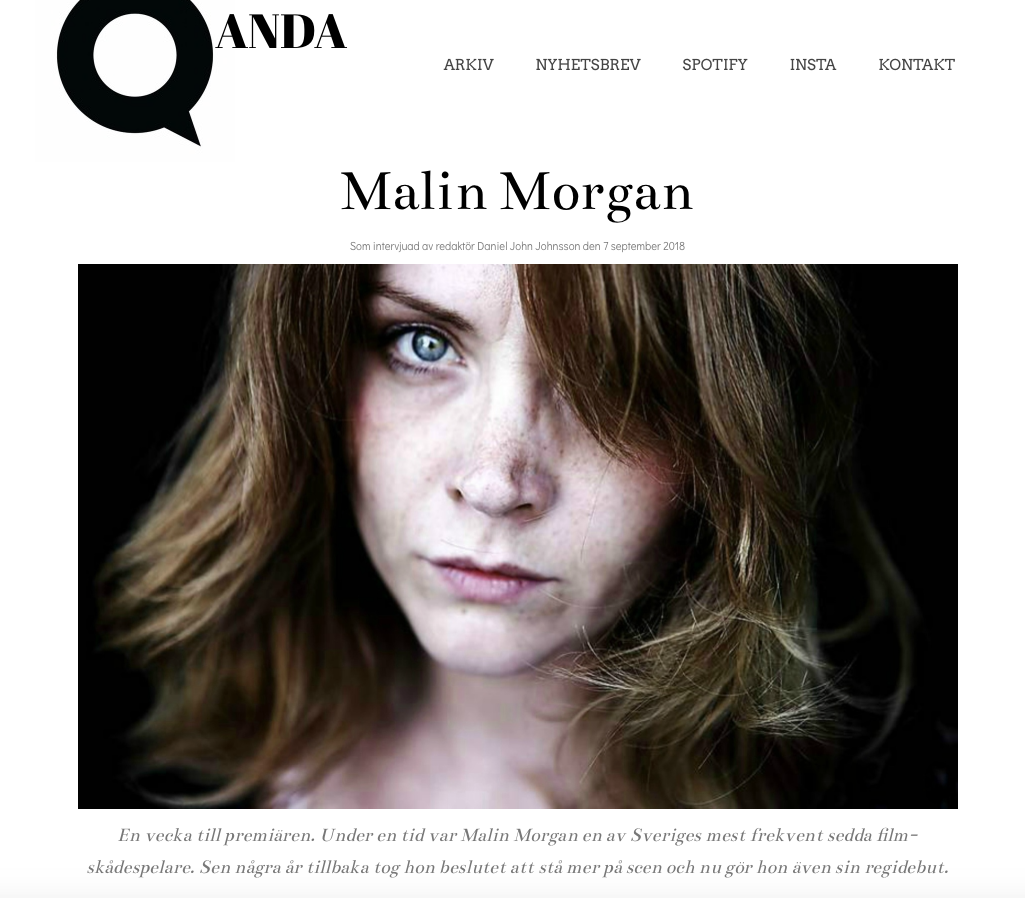 Skärmavbild på Qandas intervju med Malin Morgan inför Teater Barbara Kom igen, Caritha!